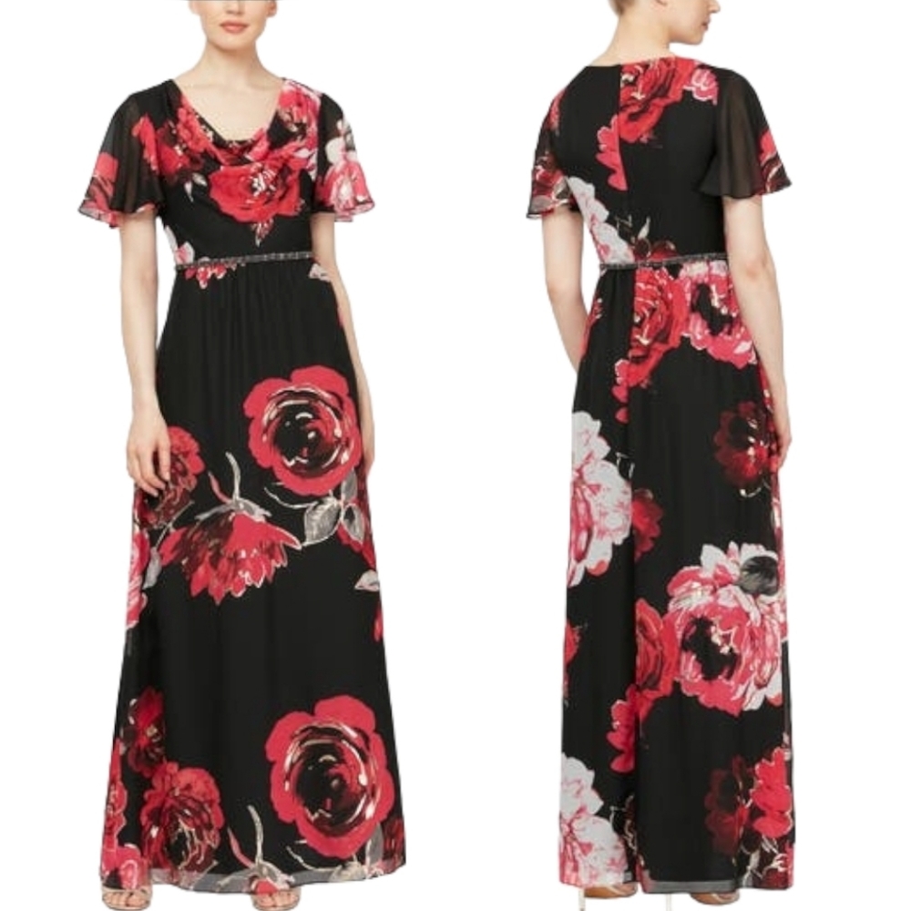 SLNY Floral Cowl Neck Maxi‎ Dress SZ 8